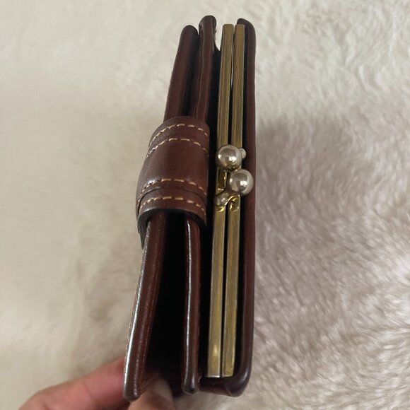 Coach Vintage 90s Sheridan Kiss Lock Coin Purse Wallet Card Case Brown Leather - Picture 5 of 9